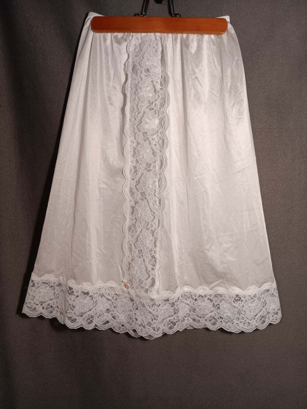 VTG Ashley Taylor Silky Lace Panel Slip Skirt Medium Bridal Lingerie Coquette